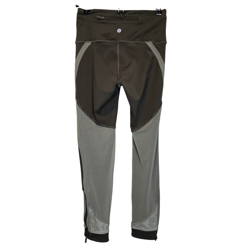 Lululemon Zip the Line Crop 24" Green Mesh‎ Reflective Leggings Size 4 - Picture 3 of 11